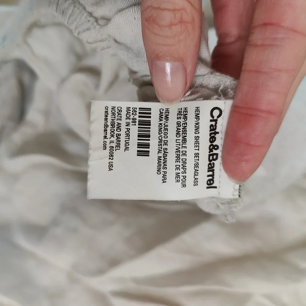 Crate and Barrel King Fitted Sheet Beige 100% Hemp Breathable Sustainable Boho